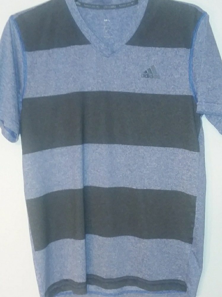 Adidas blue and grey striped shirt